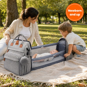 2-in-1 Baby Travel Bed & Diaper Bag Backpack