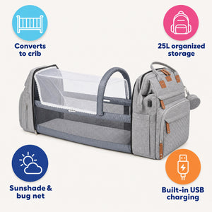2-in-1 Baby Travel Bed & Diaper Bag Backpack