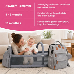 2-in-1 Baby Travel Bed & Diaper Bag Backpack