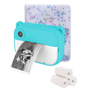 Kid instant print camera with thermal paper rolls and mini photo album for kids photography fun