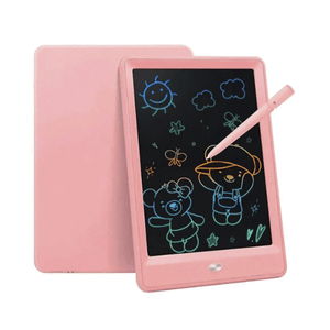 colorful LCD writing and drawing tablet for kids with vibrant screen and stylus on white background