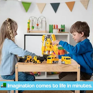 Click & Snap Magnetic Transformer Construction Set with colorful vehicle and robot pieces assembled on a white surface