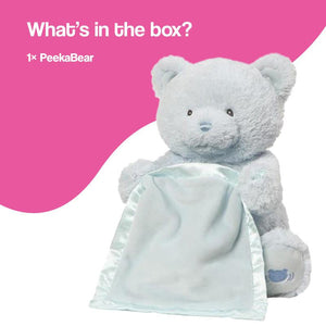 Peek-a-Bear Interactive ultra-soft plush toy playing peekaboo with satin blanket