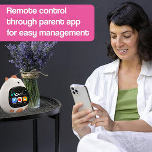 AI Powered RiseBuddy smart learning alarm clock with colorful touchscreen and playful AI features for kids