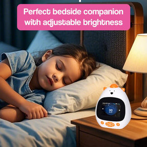 AI Powered RiseBuddy smart learning alarm clock with colorful touchscreen and playful AI features for kids' positive mornings