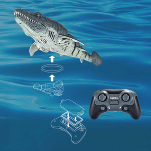 Remote Control Mosasaurus toy boat with lights and water spray for kids outdoors