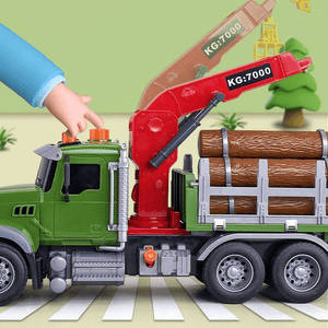 Oversized timber transport toy truck with crane, lights, and music for children aged 4-6