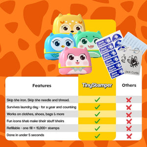 TinyStamper customized name stamp with waterproof ink for kids' belongings