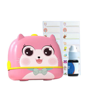 Customized name stamp TinyStamper with ink bottle and name stickers for kids' belongings