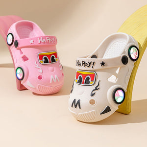 Children's Light-Up Car Cartoon Slip-On Sandals with Closed Toe Anti-Slip Soft Sole