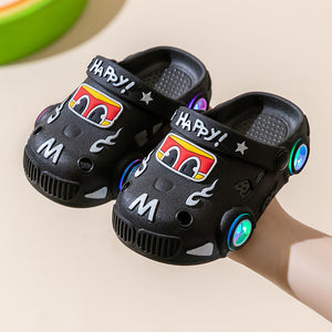 Children's Light-Up Car Cartoon Slip-On Sandals with Closed Toe Anti-Slip Soft Sole