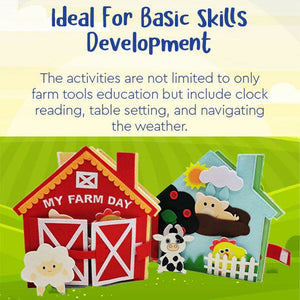 Kids Montessori Farm Day Book with interactive farm activities for basic skills development