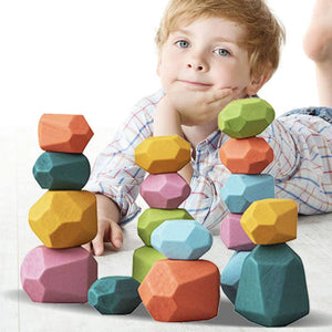 Colorful wooden stones stacking toy for children enhancing creativity and motor skills