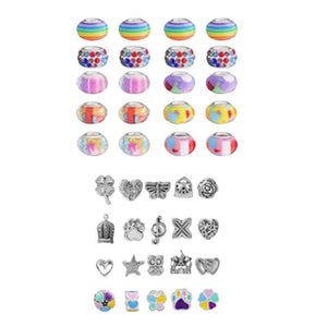 Colorful beads and silver charms for kids bracelet-making kit