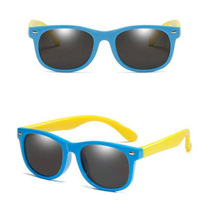 Colorful kids polarized sunglasses with flexible unbreakable rubber frame for UV protection and lightweight comfort