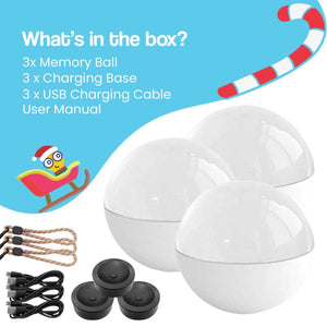 3D holographic video memory sphere Christmas tree ornament glowing on a charging base