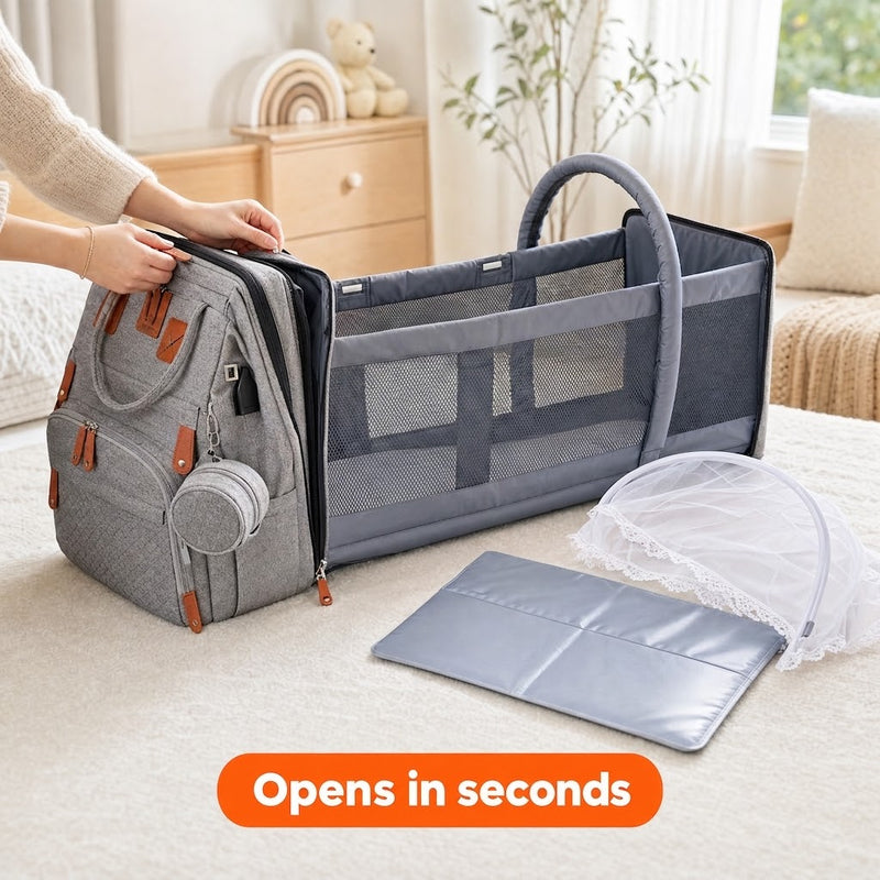2-in-1 Baby Travel Bed & Diaper Bag Backpack