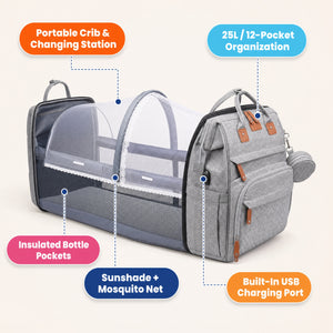 2-in-1 Baby Travel Bed & Diaper Bag Backpack