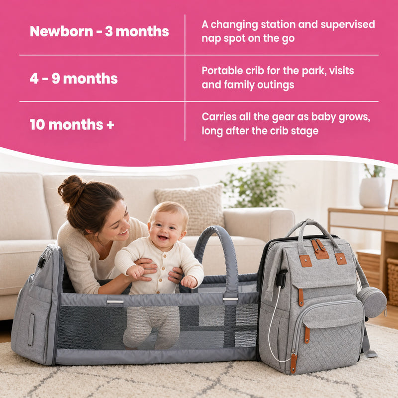 2-in-1 Baby Travel Bed & Diaper Bag Backpack