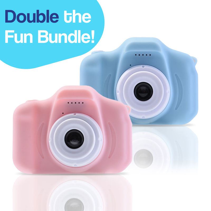 LittleLens Kids Camera twin pack in pink and blue, lightweight and kid-friendly design for ages 3+, portable toy cameras for creative play and safe photography.