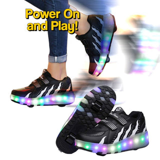 2-in-1 Convertible Skate Shoes - Black / 2 Single Wheels (with lights) / 27