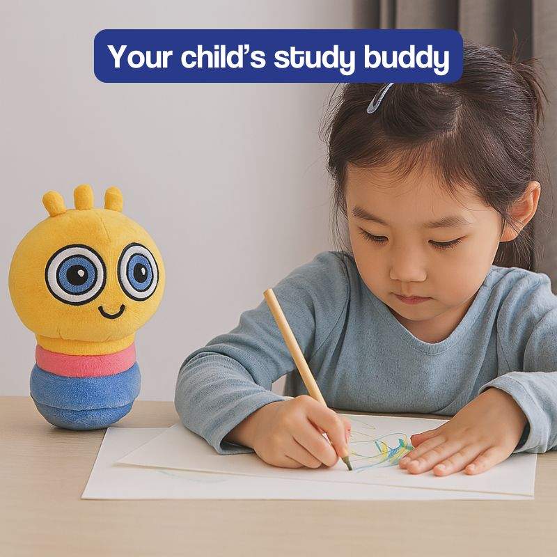 Soft white Boolby learning buddy plush toy with big curious eyes for kids aged 0-10+
