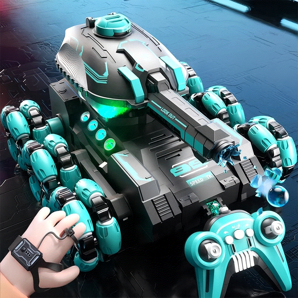 Six-wheeled gesture sensing remote control water tank car with off-road capabilities and water bullet feature for kids' outdoor play