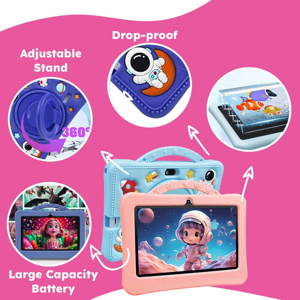 Kids using the pink shockproof learning tablet