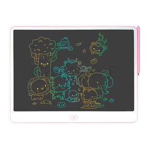 20-inch colorful LCD writing and drawing tablet with pink frame and stylus displaying glowing animal sketches