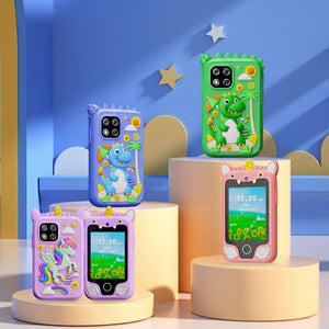 Colorful kids mobile phone cameras with touch screens and playful animal designs for children