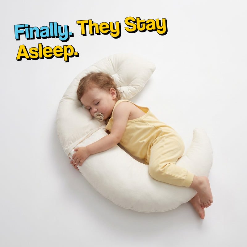 Little Moon Baby Pillow crescent-shaped soft cotton body pillow for ages 0-5 with U-groove and crescent tail for comfortable toddler sleep