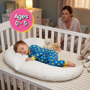 Little Moon Baby Pillow crescent-shaped soft cotton pillow for babies ages 0-5 with U-groove and crescent tail for comfort and security