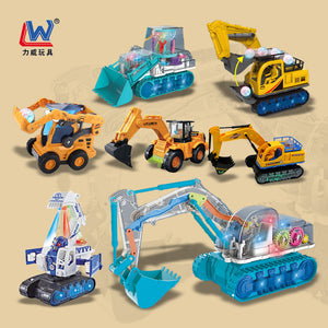 Electric Transparent Gear Excavator Toy with Sound and Light Effects