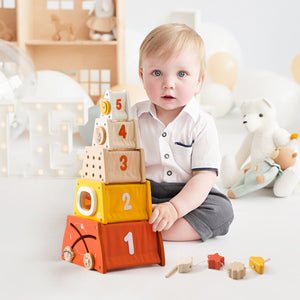 Wooden Montessori Educational Stacking Rocket & Building Block Toy Set