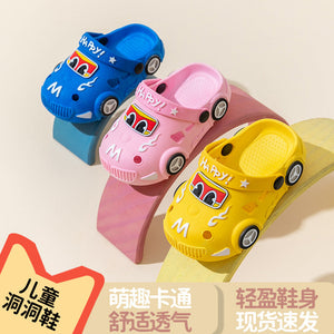 Children's Light-Up Car Cartoon Slip-On Sandals with Closed Toe Anti-Slip Soft Sole