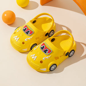 Children's Light-Up Car Cartoon Slip-On Sandals with Closed Toe Anti-Slip Soft Sole