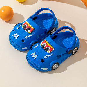 Children's Light-Up Car Cartoon Slip-On Sandals with Closed Toe Anti-Slip Soft Sole