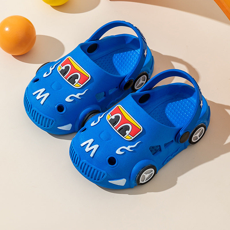 Children's Light-Up Car Cartoon Slip-On Sandals with Closed Toe Anti-Slip Soft Sole