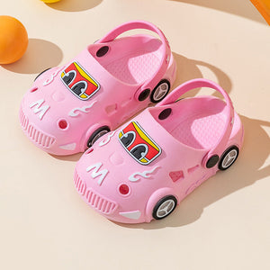 Children's Light-Up Car Cartoon Slip-On Sandals with Closed Toe Anti-Slip Soft Sole