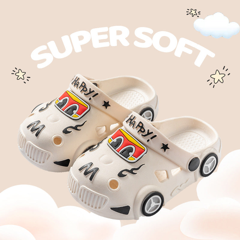 Children's Light-Up Car Cartoon Slip-On Sandals with Closed Toe Anti-Slip Soft Sole