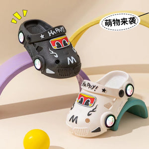 Children's Light-Up Car Cartoon Slip-On Sandals with Closed Toe Anti-Slip Soft Sole