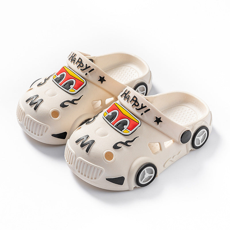 Children's Light-Up Car Cartoon Slip-On Sandals with Closed Toe Anti-Slip Soft Sole