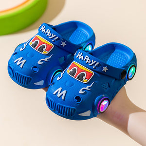 Children's Light-Up Car Cartoon Slip-On Sandals with Closed Toe Anti-Slip Soft Sole
