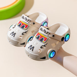 Children's Light-Up Car Cartoon Slip-On Sandals with Closed Toe Anti-Slip Soft Sole