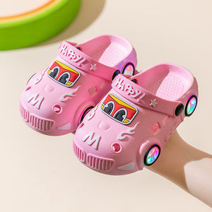 Children's Light-Up Car Cartoon Slip-On Sandals with Closed Toe Anti-Slip Soft Sole