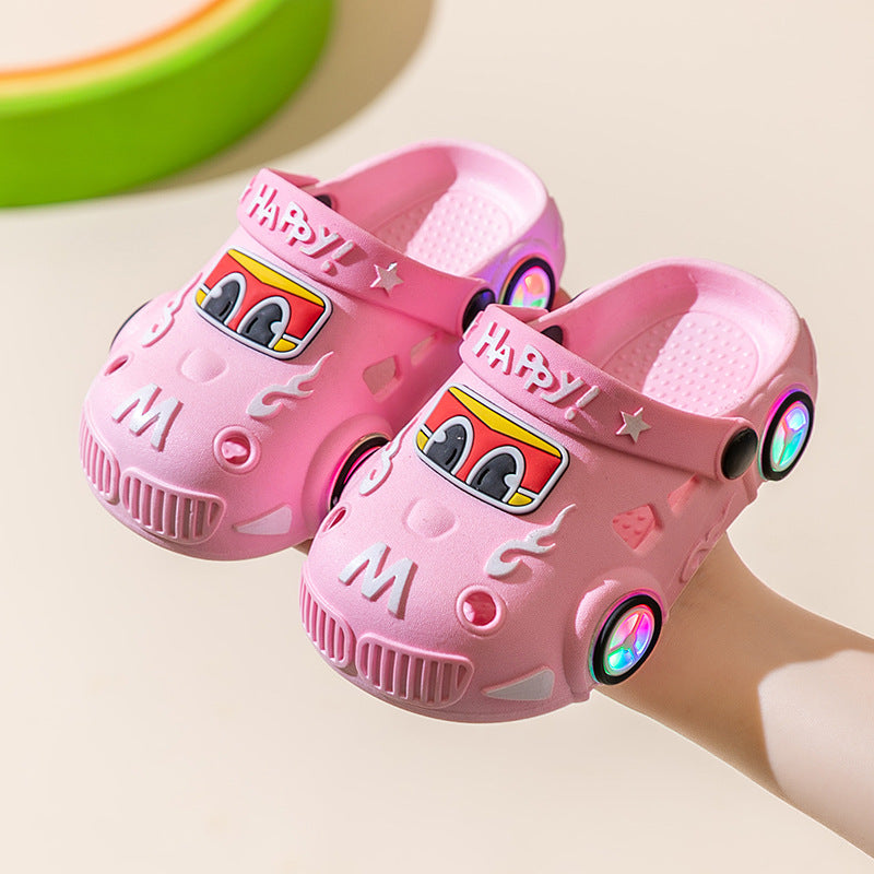 Children's Light-Up Car Cartoon Slip-On Sandals with Closed Toe Anti-Slip Soft Sole