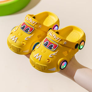 Children's Light-Up Car Cartoon Slip-On Sandals with Closed Toe Anti-Slip Soft Sole