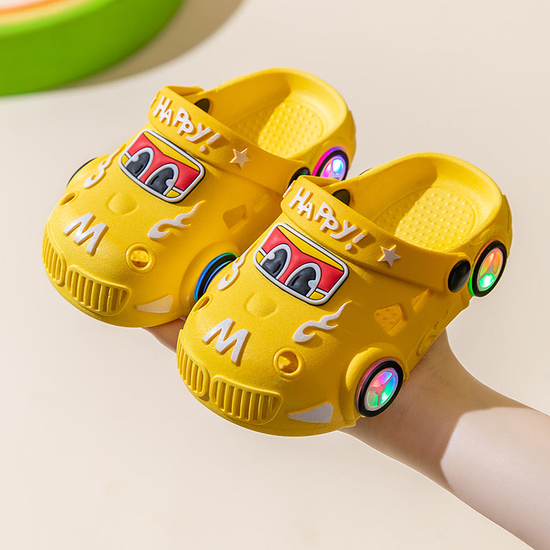 Children's Light-Up Car Cartoon Slip-On Sandals with Closed Toe Anti-Slip Soft Sole