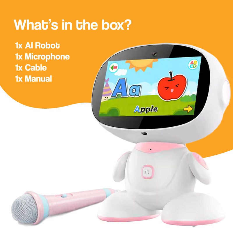 AI-powered STEM learning robot with interactive screen and microphone for educational play