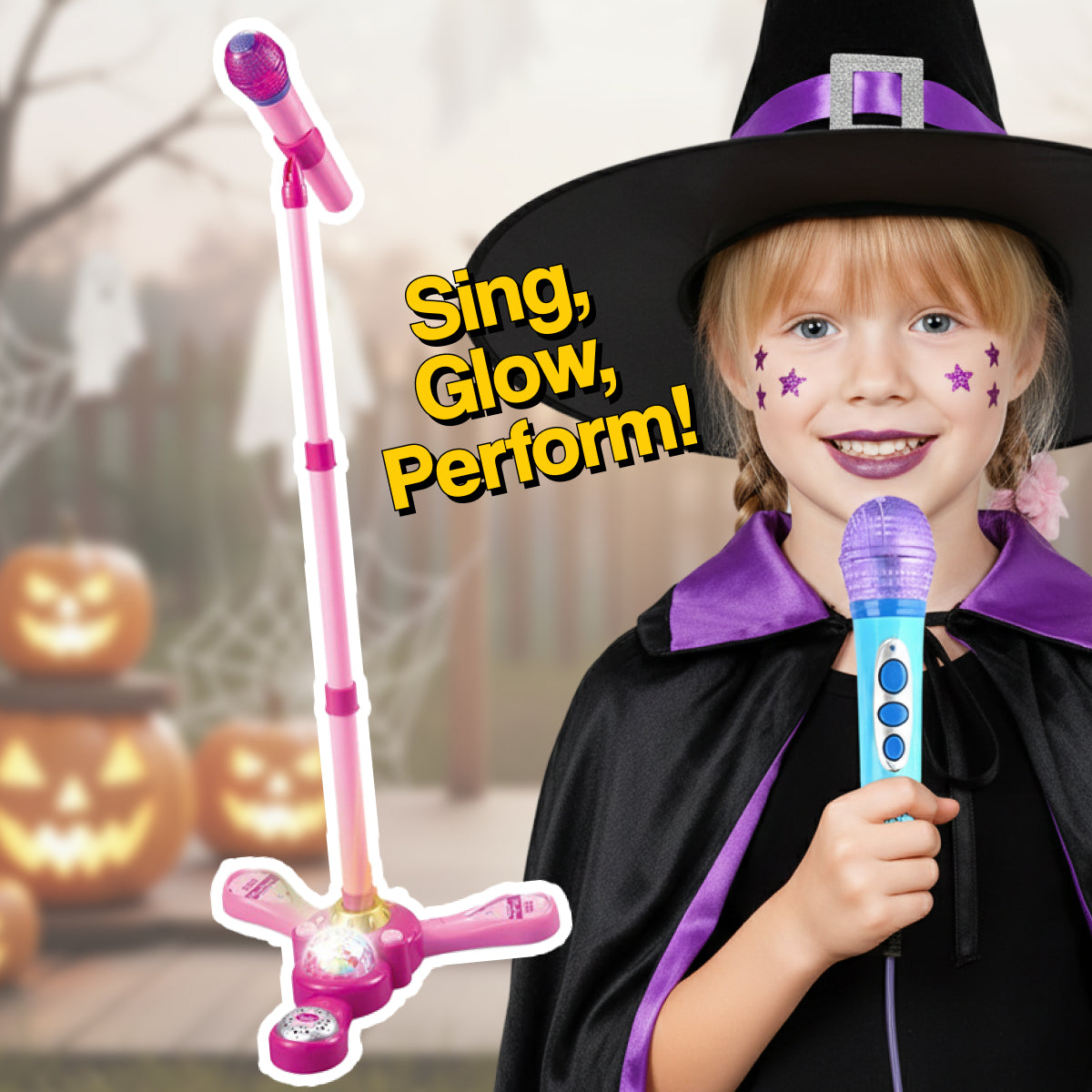 Complete Karaoke Mic Set with LED Stand - Halloween Collection